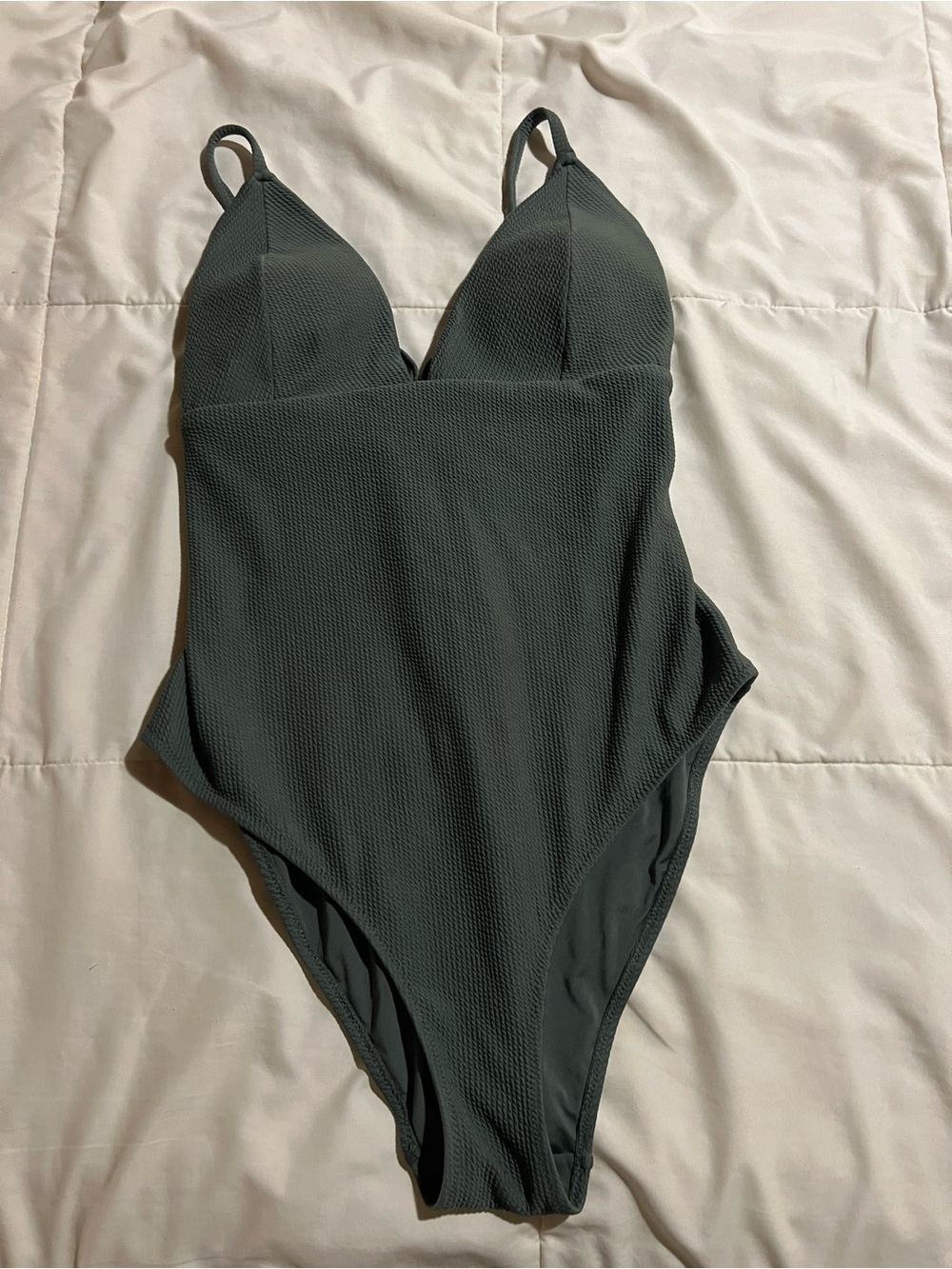 aerie Textured Olive Green One-Piece Swimsuit